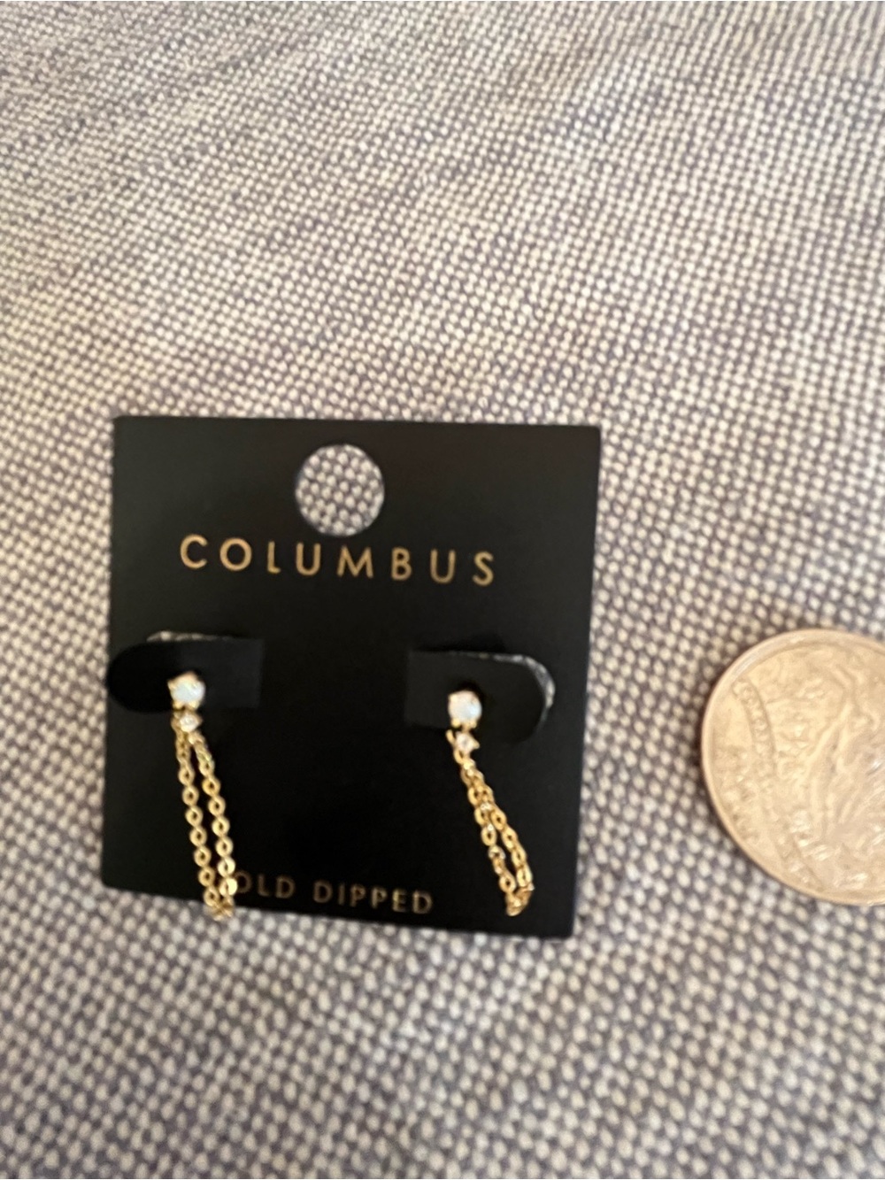 Gold-Dipped Chain Drop Opal Stud Earrings - Gold